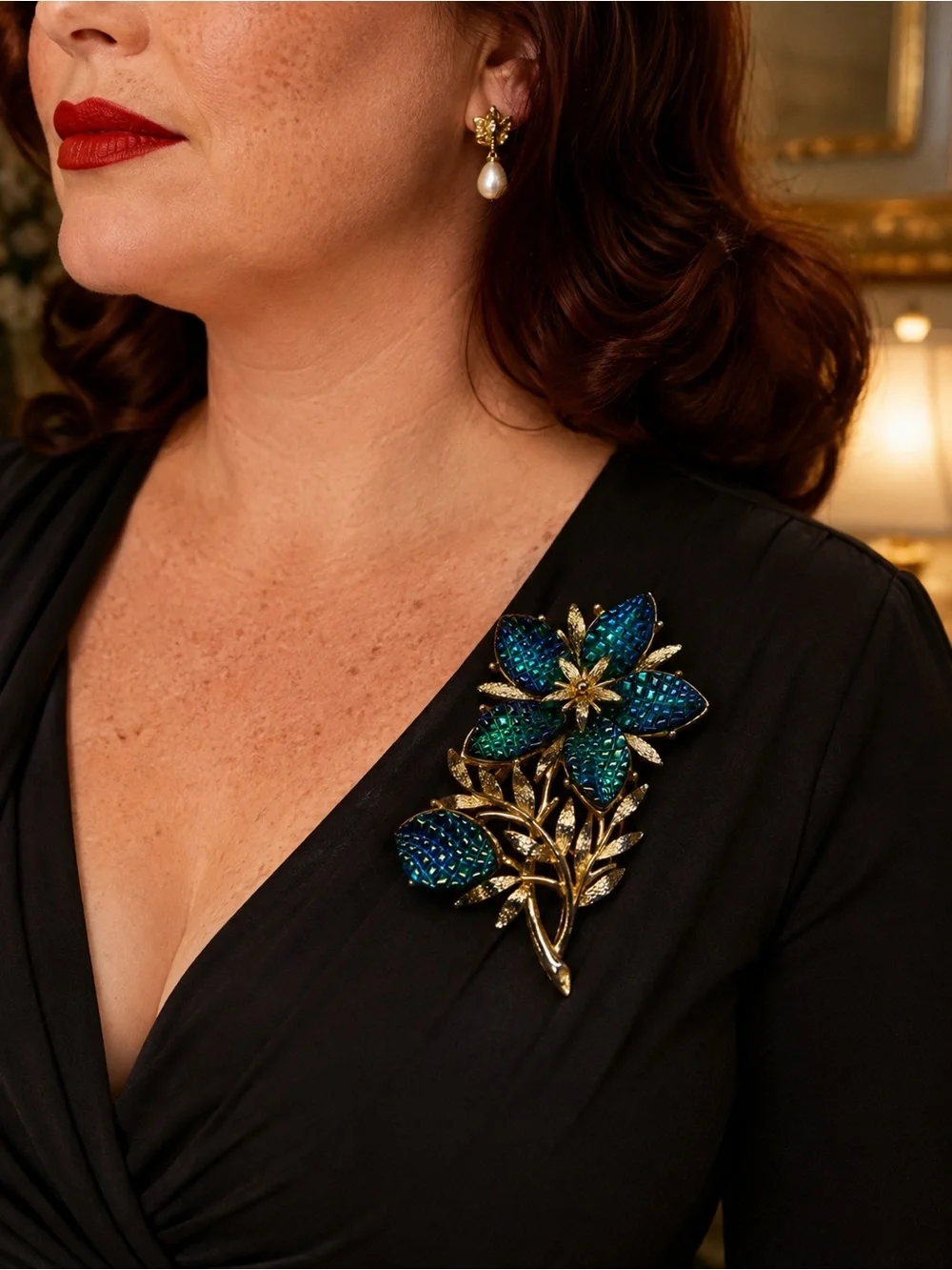 Vintage François by Coro Peacock Blue Floral Brooch